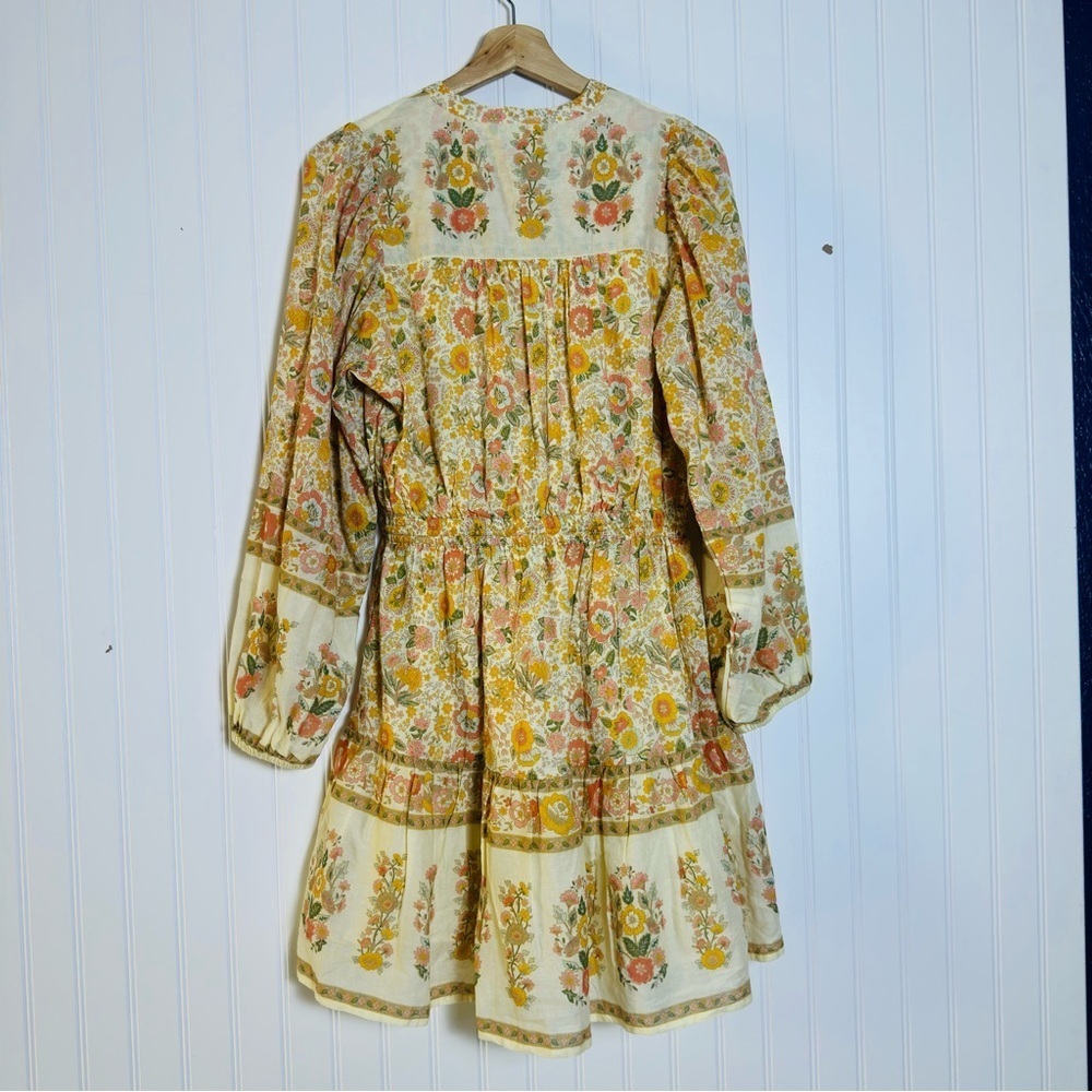 ELAN long sleeve print tie neck dress in cream monterey print Medium Lined - Picture 9 of 10